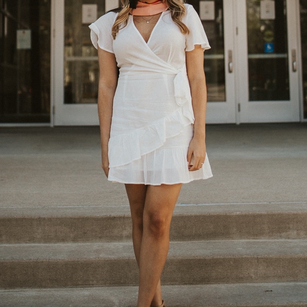 Princess Polly White Wrap Mini Dress Size 8 Tie Waist Party / Graduation